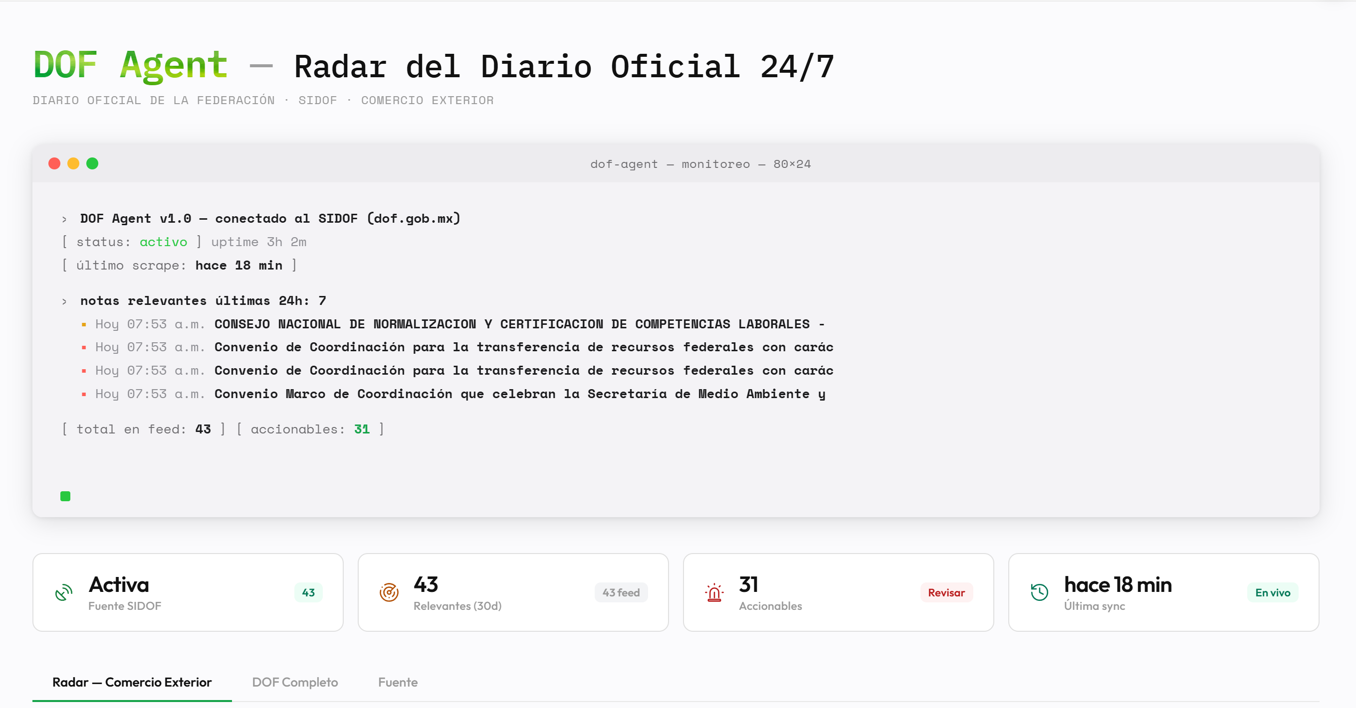 DOF Agent Dashboard
