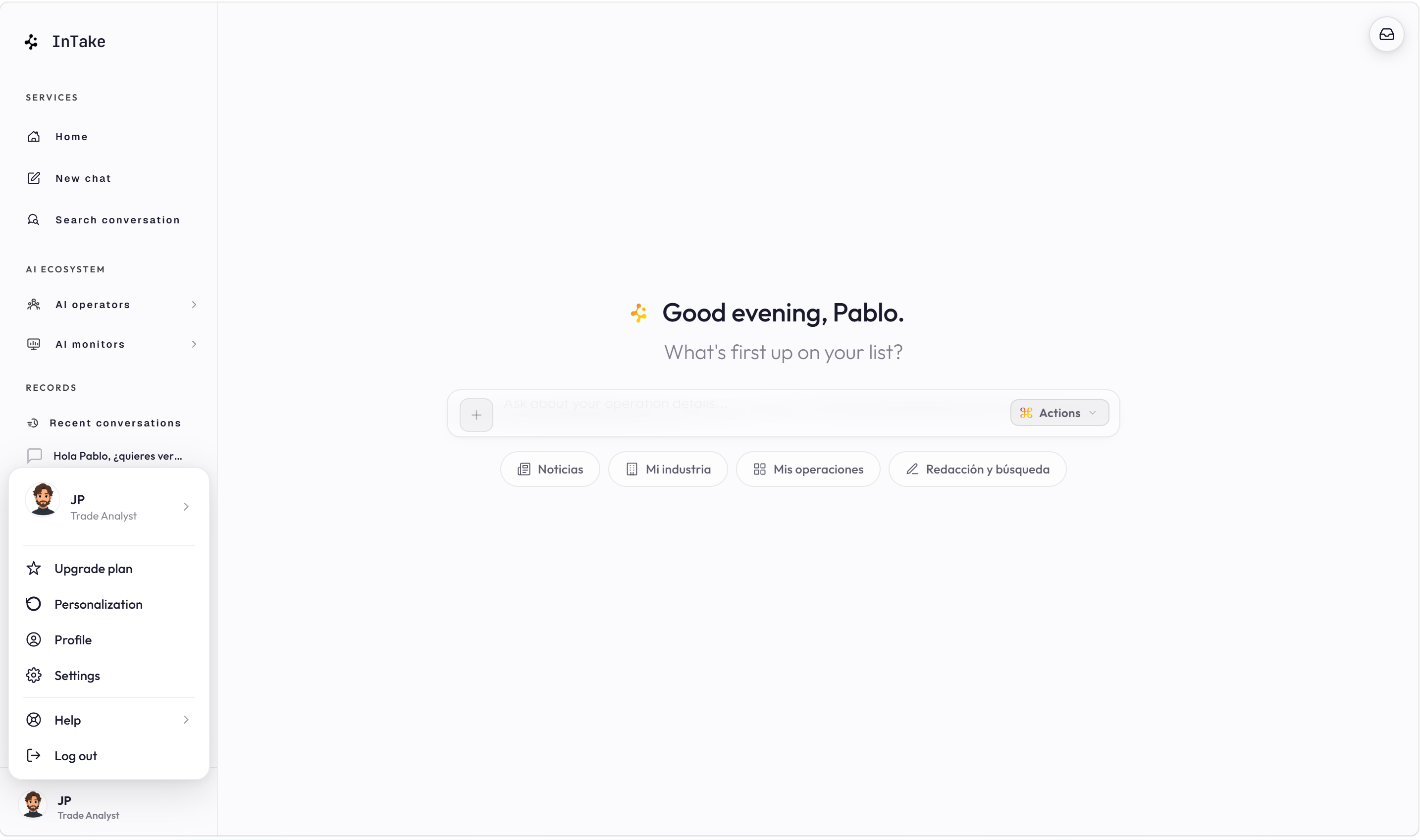 InTake home — Pablo's workspace