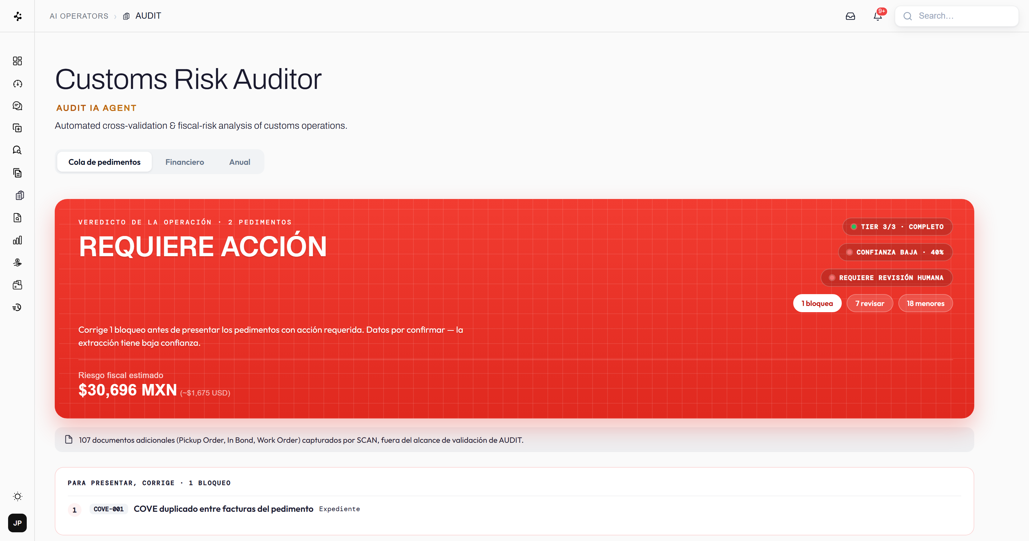 InTake — dashboard de AUDIT